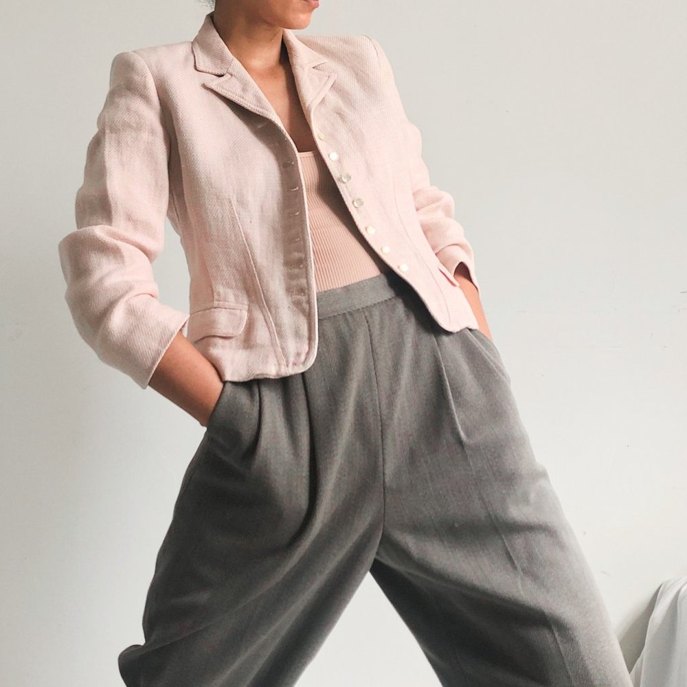 Lauren Ralph Lauren Pale Pink Cropped Tailored Blazer